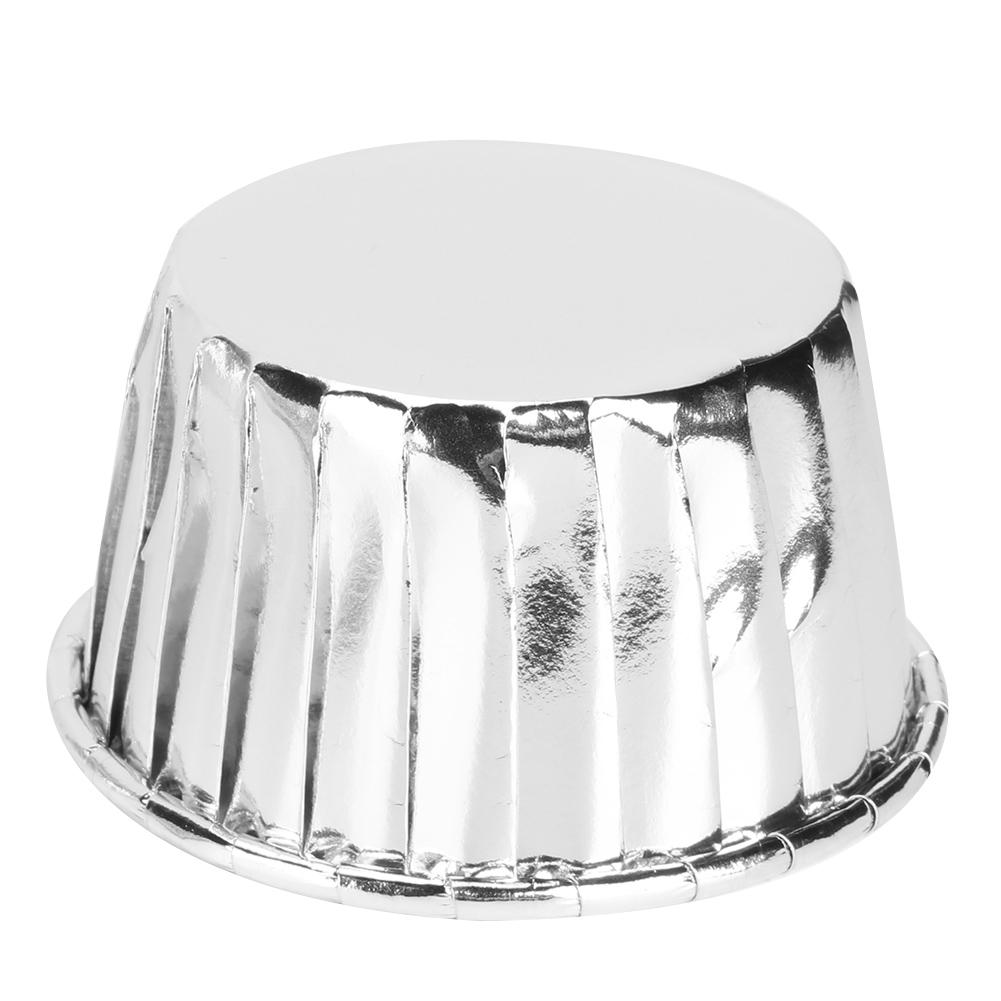 50 Bucăți Pahar de Hârtie Ondulat Față-Verso Rezistent la Căldură pentru Patiserie Copt Brioșe Prăjituri(Argint )