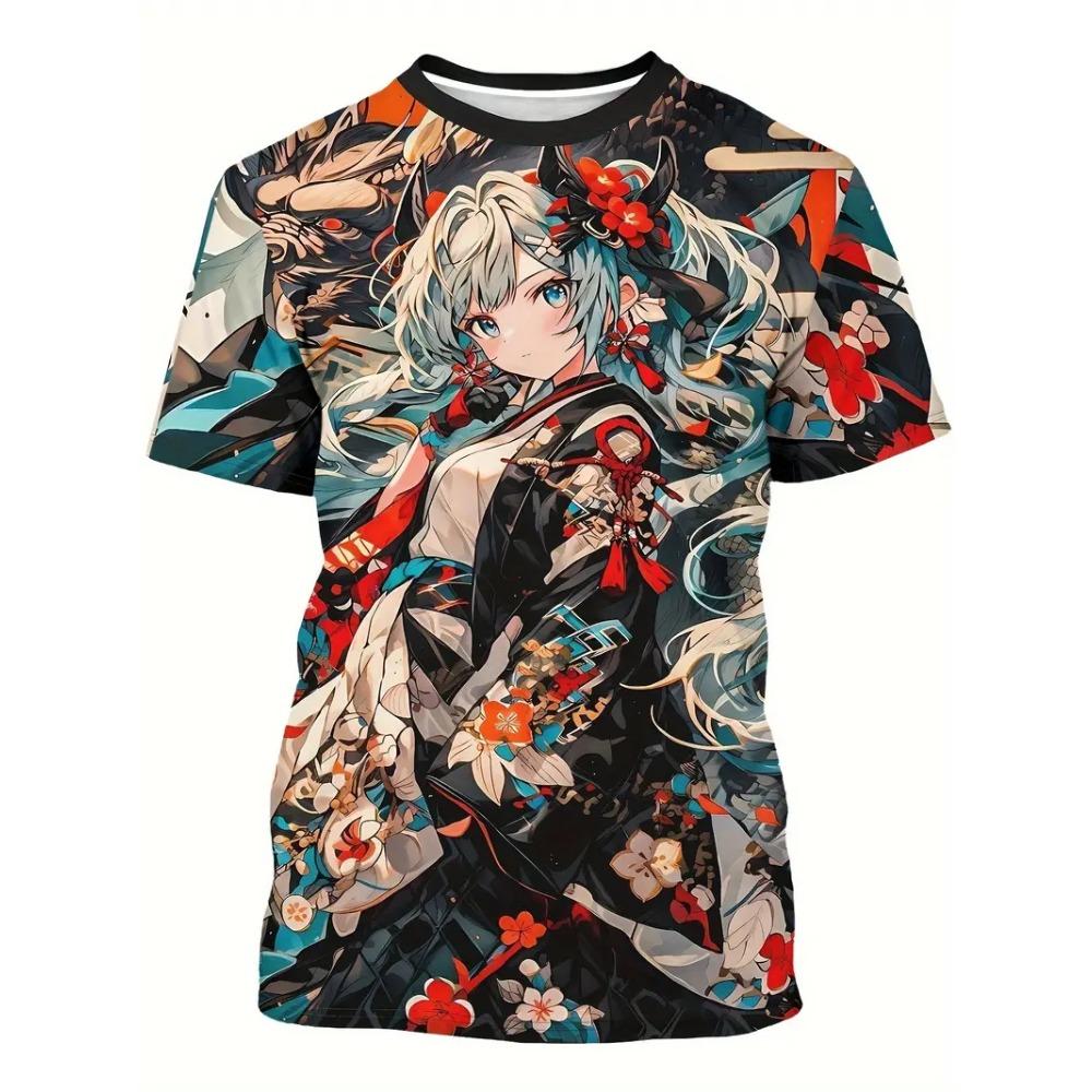 2026 Men's Anime Samurai Girl 3D Printed Fashion T-Shirt for Adults-Street Trend Style Short-Sleeved