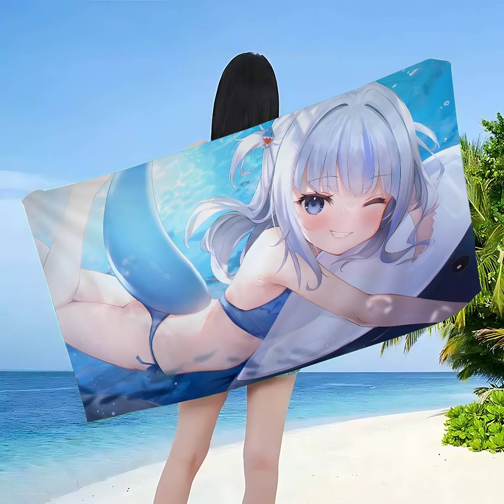 Cute Virtual G-Gawr Gura Microfiber Printed Beach Towel Mountain Climbing Yoga Beach Swimming Running Absorbent Soft Towel