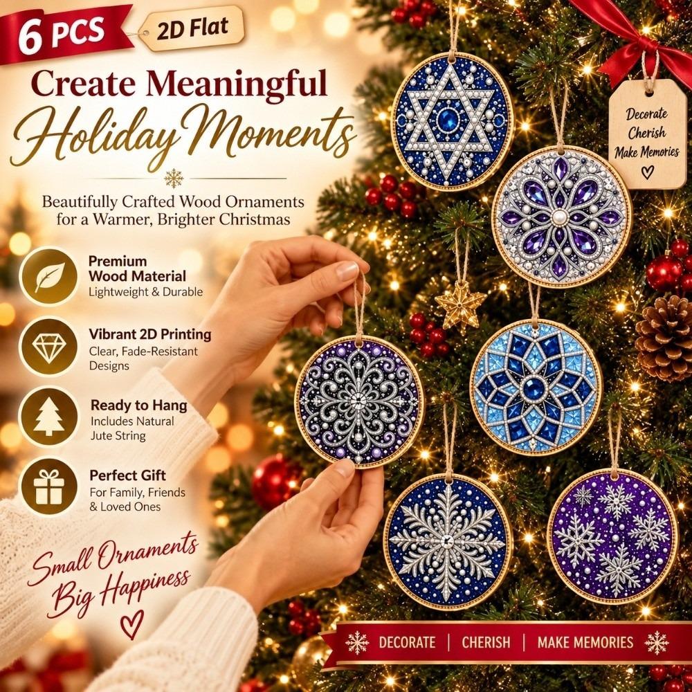 6pcs DIY Craft Pearl Diamond Painting Kit 2D Flat Wooden Tag Pendants New Year Gift