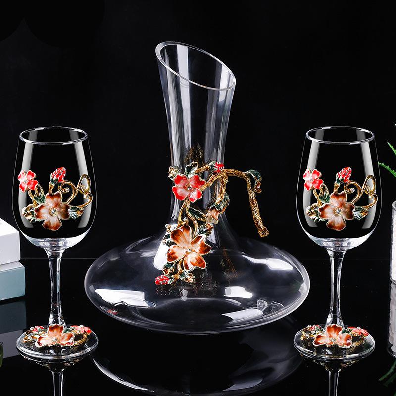 2er Set Emaille Farbe Rotweinglas Karaffe, Weihnachtsgeschenke, High-End Light Luxury Einteiler, gemischt für den Versand