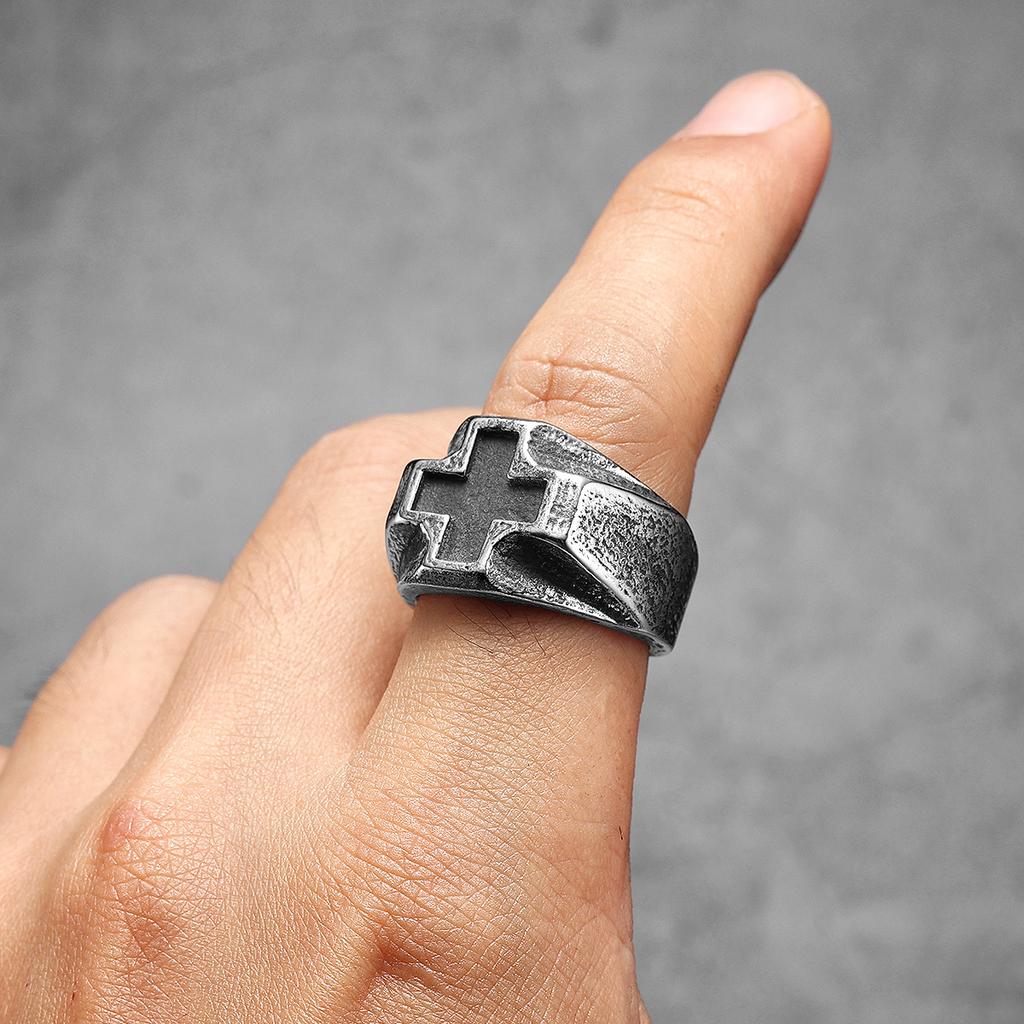 Vintage Black Cross Amulet Men Rings Stainless Steel Jewelry Punk Rock Fashion Cool Stuff Accessories For Women Gift