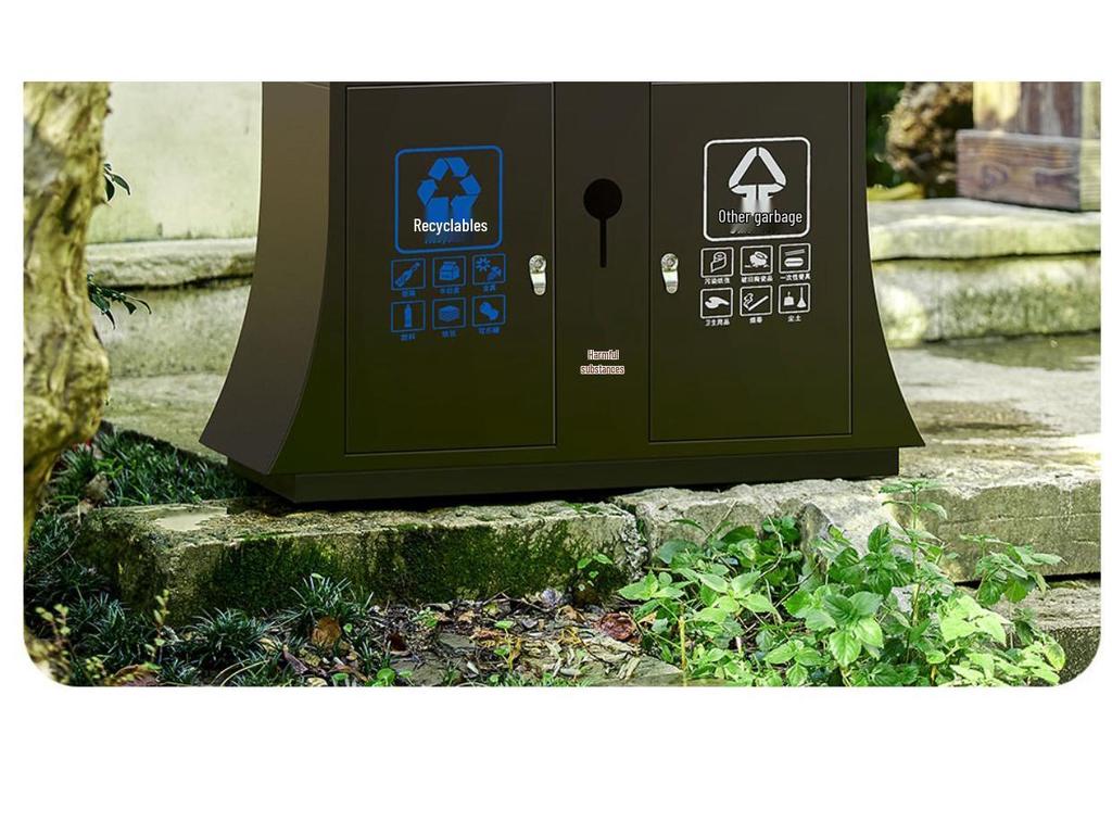 Stainless Steel Outdoor Trash Can with Waste Separation for Parks, Streets, and Scenic Areas
