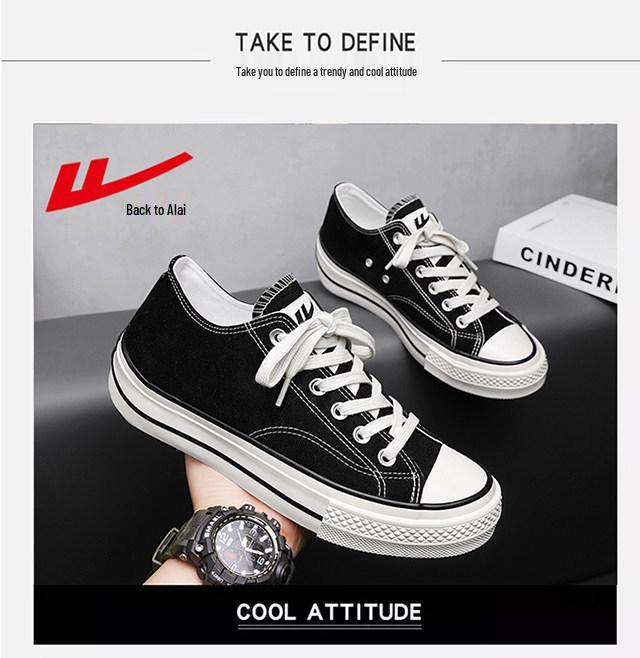 2026 Spring Warrior Low-Top Canvas Shoes: Black & White Casual Sneakers for Men & Women with Thick Soles