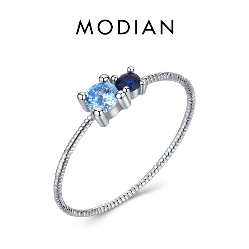 Modian 925 Sterling Silver Charm Crystal Twist Dazzling Finger Ring For Women Grils Party Fashion Stackable Fine Jewelry