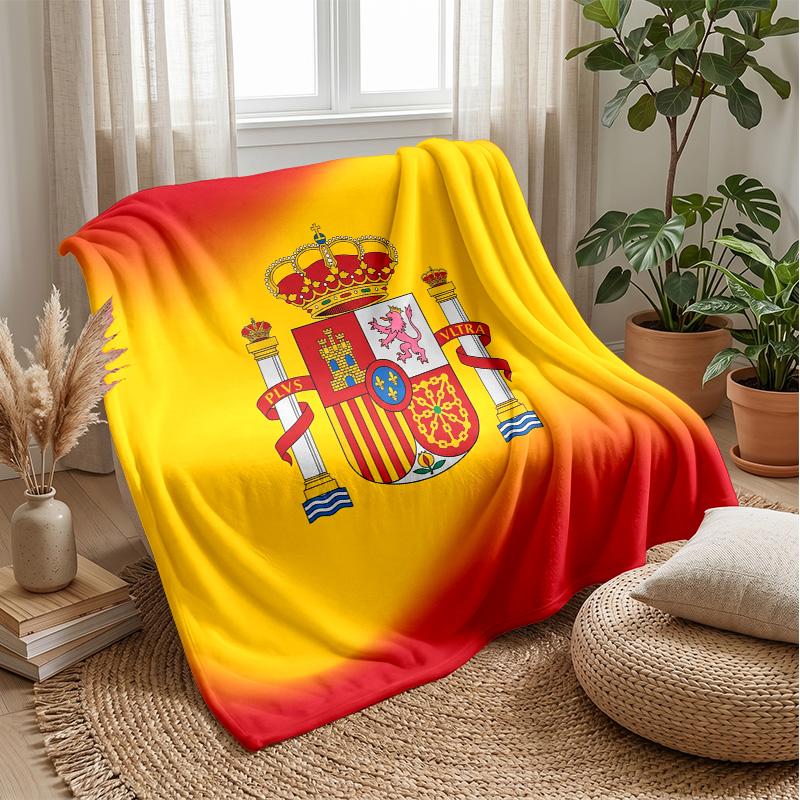 Spain Football Printed Flannel Blanket Skin Friendly Warm Decorative Throw for Indoor Couch Bed Daily Use