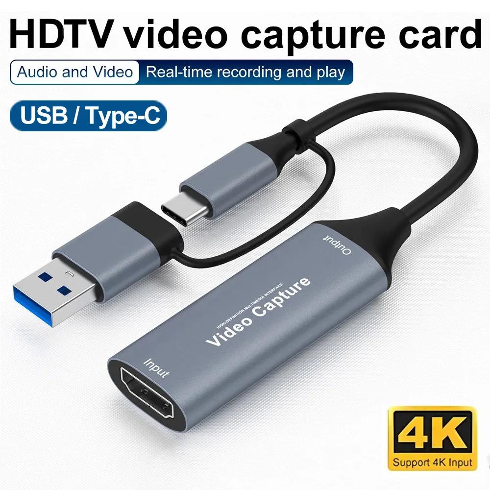 USB 3.0 HD 4K HDMI Video Capture Card HDMI to USB Type-C Video Grabber Record Box for PS4 Game DVD Camcorder Camera Recording Live
