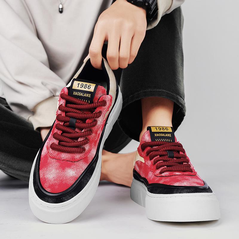 Breathable Versatile Canvas Shoes Men Soft Light Flat Tide Footwear Lace-up Casual Shoes Korean Low-top Board Shoes Sneakers