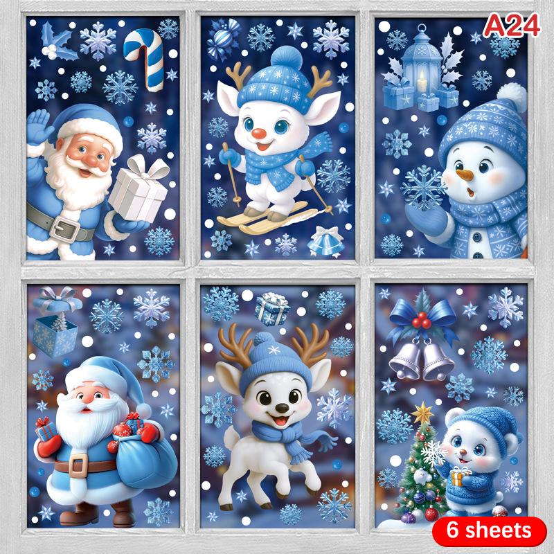 

Рождественские синие наклейки на окна снеговик Дед Мороз птица снежинка лось украшения Счастливого Рождества 2025 Счастливого года 2026