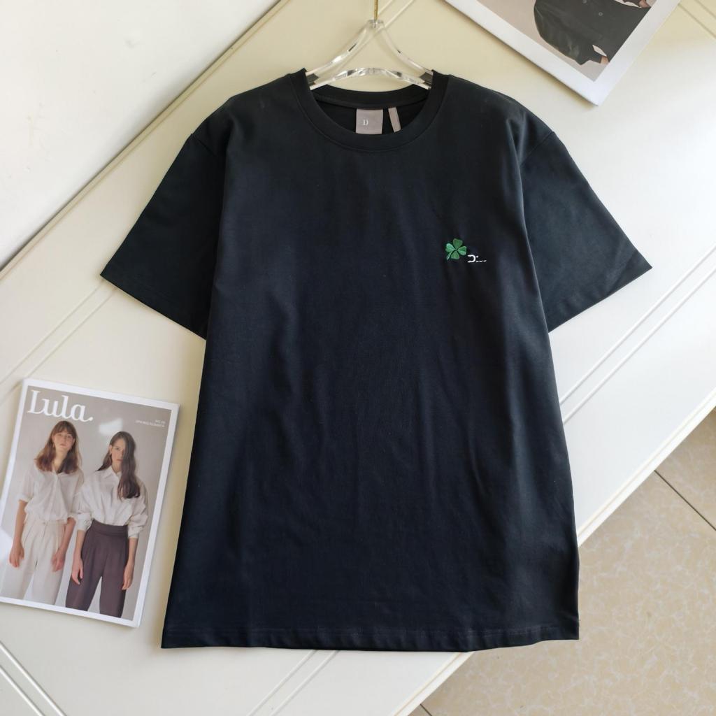 Unisex Four-Leaf Clover Embroidered Cotton Short Sleeve Top - Perfect Summer Casual Couple Outfit