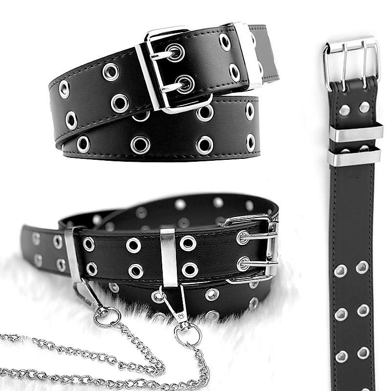 Chic Faux Leather Belt For Casual Denim With Unique Chain Accents Available In Various Fashionable Colors