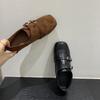 Retro Carved Square Head Loafers Women's Shoes Autumn and Winter British Style Single Shoes Black Leather