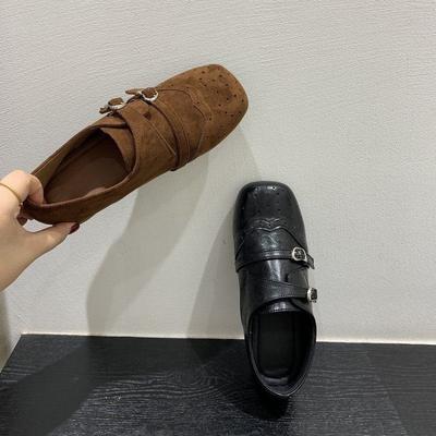 Mocassins carrés sculptés rétro chaussures pour femmes automne et hiver style britannique chaussures plates cuir noir