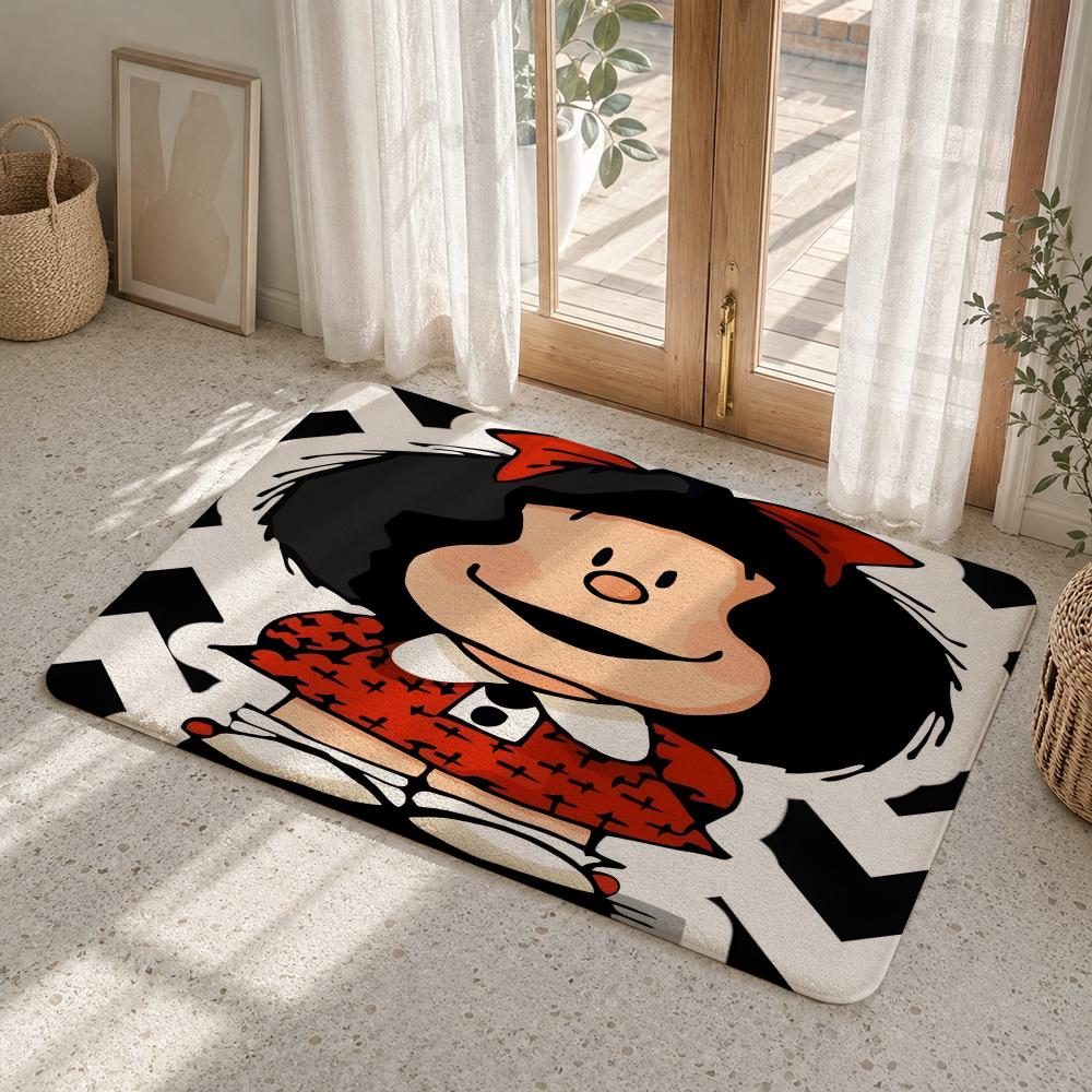 Cartoon M-Mafalda Floor Mat Flannel Rug Non Slip Absorbent Soft Washable For Entryway Hallway Bathroom Kitchen Decor
