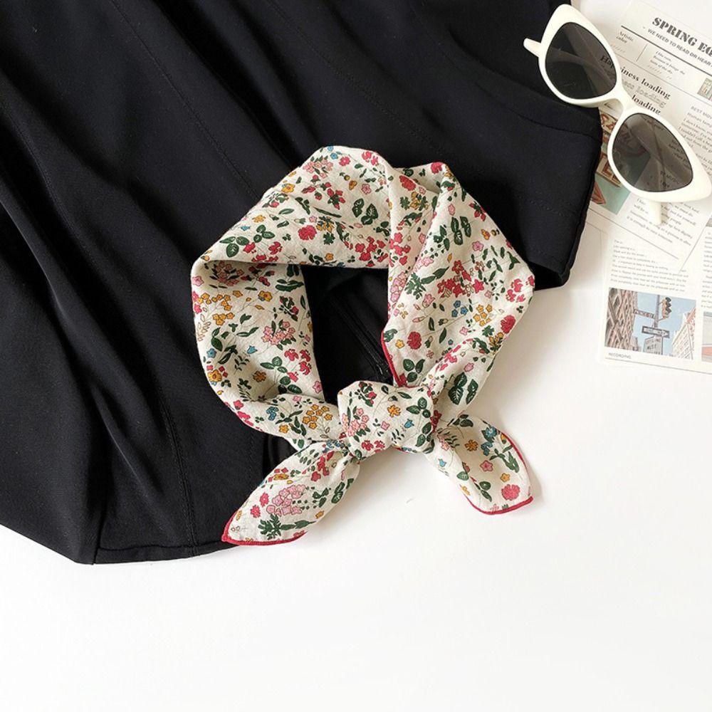 Thin Floral Print Silk Scarf Flower Square Handkerchief All-match Printed Scarves Outdoor