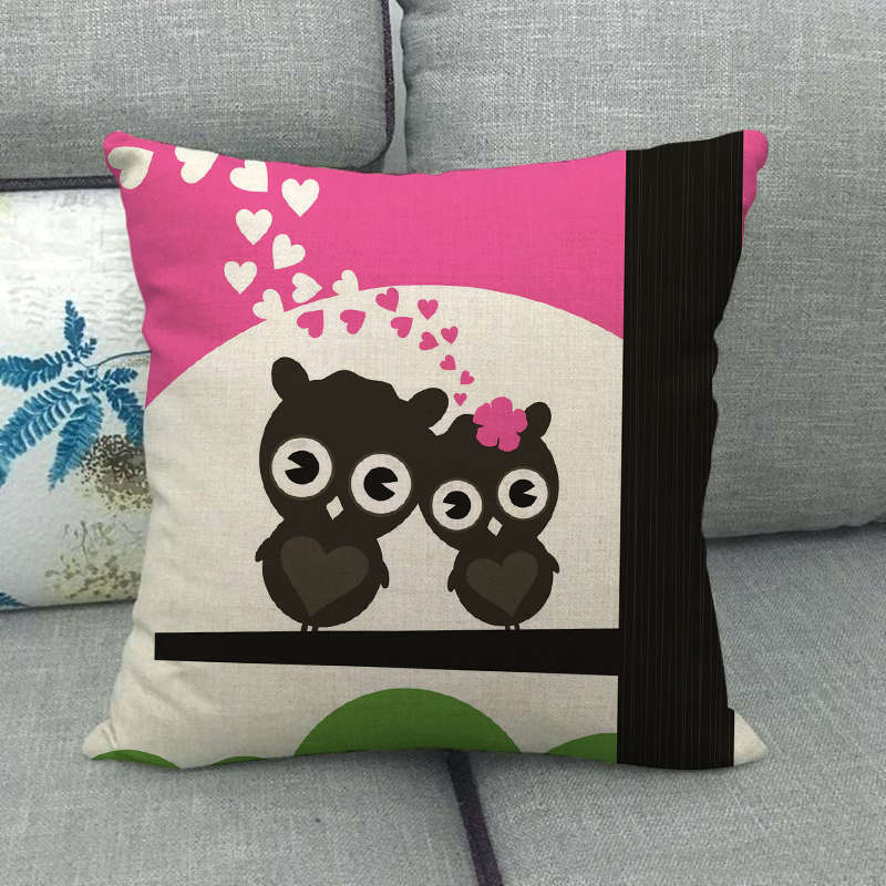 Cartoon Owl Series Love Digital Printing Short Plush Pillow Covers For Car Sofa Office Cushion Cover Home Goods