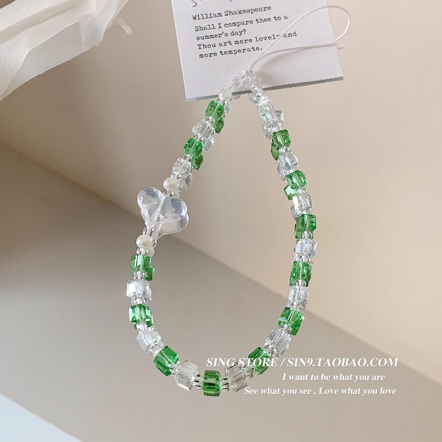Korean Tulip Pearl Rhinestone Phone  Camera Beaded Wrist Strap for Women