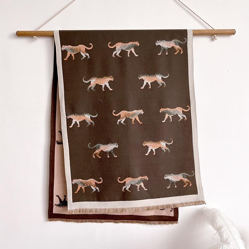 

Простой Ретро Стиль Контрастные Цвета Двусторонний Имитация Кашемира Шарф Зимняя Высококлассная Теплая Шаль 185cm темно-коричневого