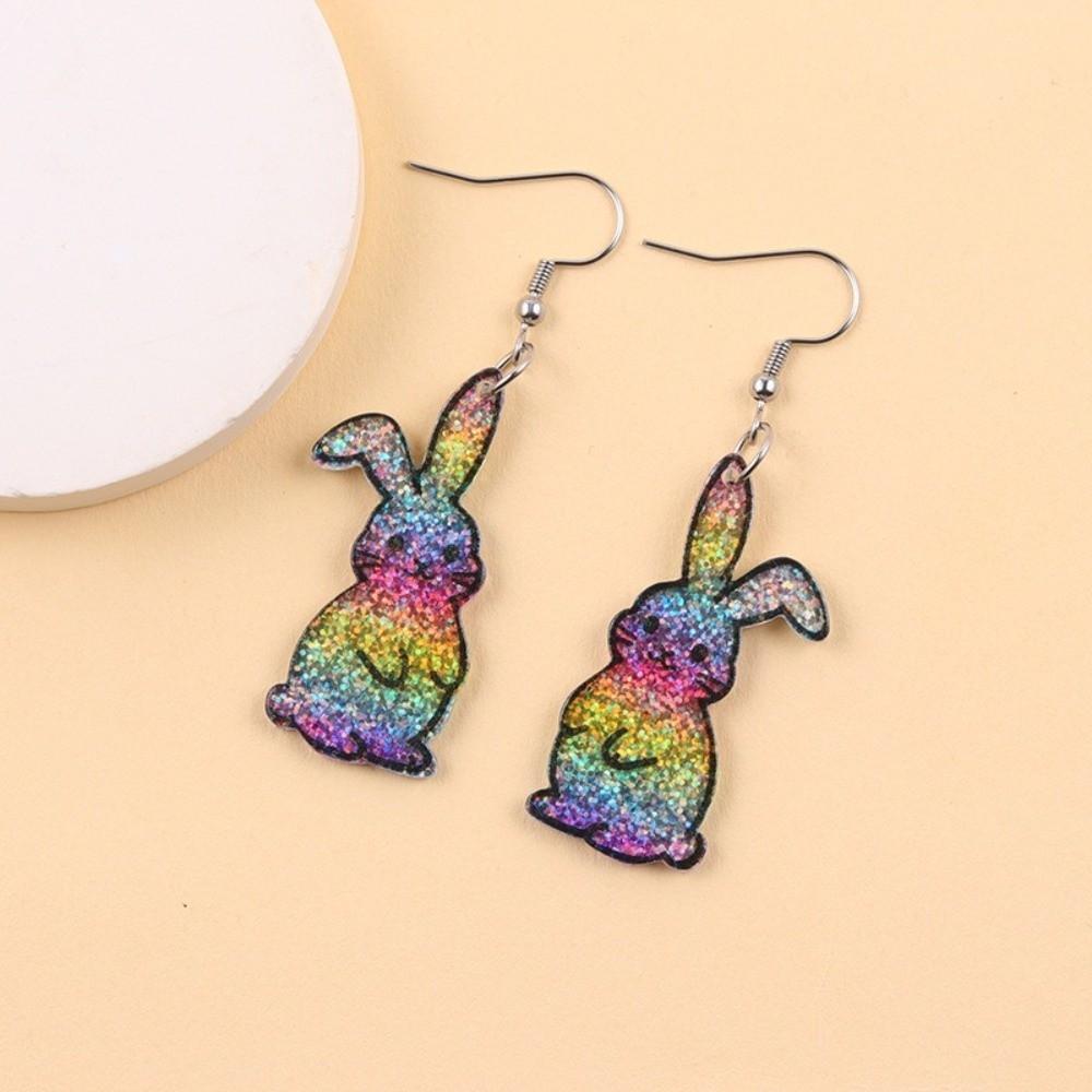 Creative Flower Easter Egg Earrings Acrylic Rabbit Bunny Pendant Earrings Cartoon Multicolor Easter Egg Dangle Earrings Party
