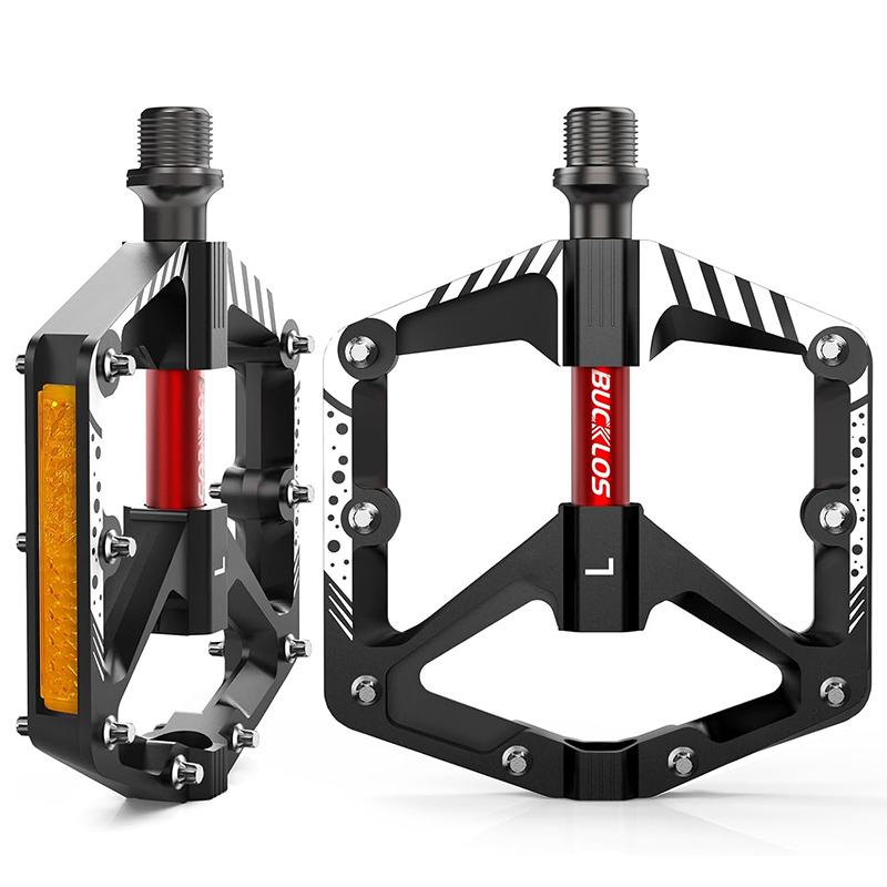 BUCKLOS Mountain Bike Pedals MTB Non-Slip Platform Pedals with Reflectors DU Bearings 9/16" Pedal Aluminum Alloy Bicycle Parts