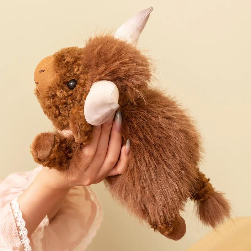 Lifelike Highland Cow Yak Plush Toy Brown Curly Fur Stuffed Animal Farm Collectible For Nature Wildlife Enthusiasts Display Gift