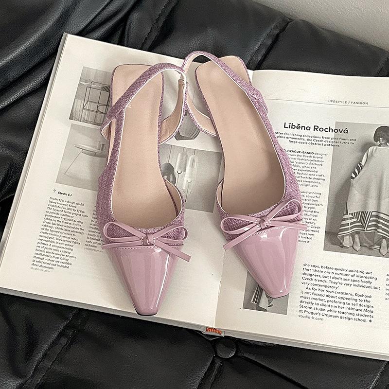 Schoenen met puntneus en strik, veelzijdige sandalen voor dames, bovenkleding 2025 zomer nieuw, Frans temperament, instapschoenen met lage wreef, trend