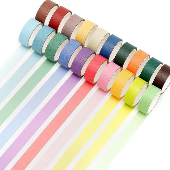 YUBBAEX 20 Rolls Solid Color Washi Tape Set, 20 Rainbow Colors Masking Tape for Art/DIY Crafts/Bulle