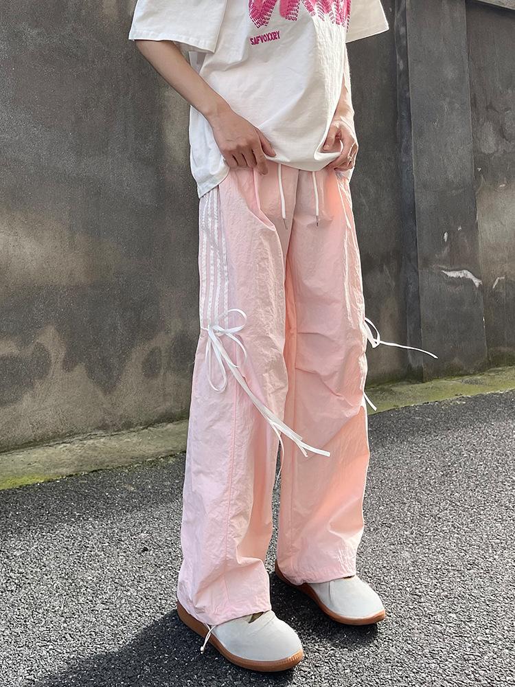 

Весна-осень, многокарманные широкие женские брюки, свободные уличные повседневные брюки-карго, синие, милые, универсальные, уличные, женские, мешковатые брюки 2000 года, винтажные M розовый