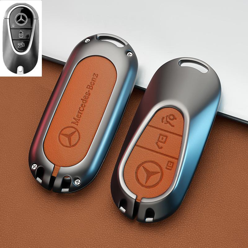 SFX1 Zinc Alloy+Leather Car Key Case Cover for Mercedes Benz 2021 C /S Class W223 W206 S350L S400L S450L S500L Protector