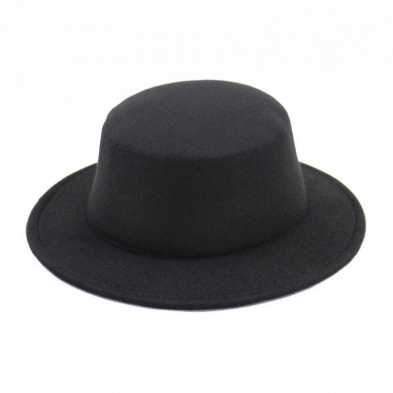 Hat Women's Woolen Top Hat Autumn and Winter Black Retro Gentleman British Style Flat Top Bow Top Hat Felt Hat