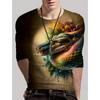 Round Neck 3D Snake Printed Top Casual Long Sleeved Men's T-shirts - Soft Medium Stretch Polyester Fabric Spring and Autumn Relaxed Fit Clothing