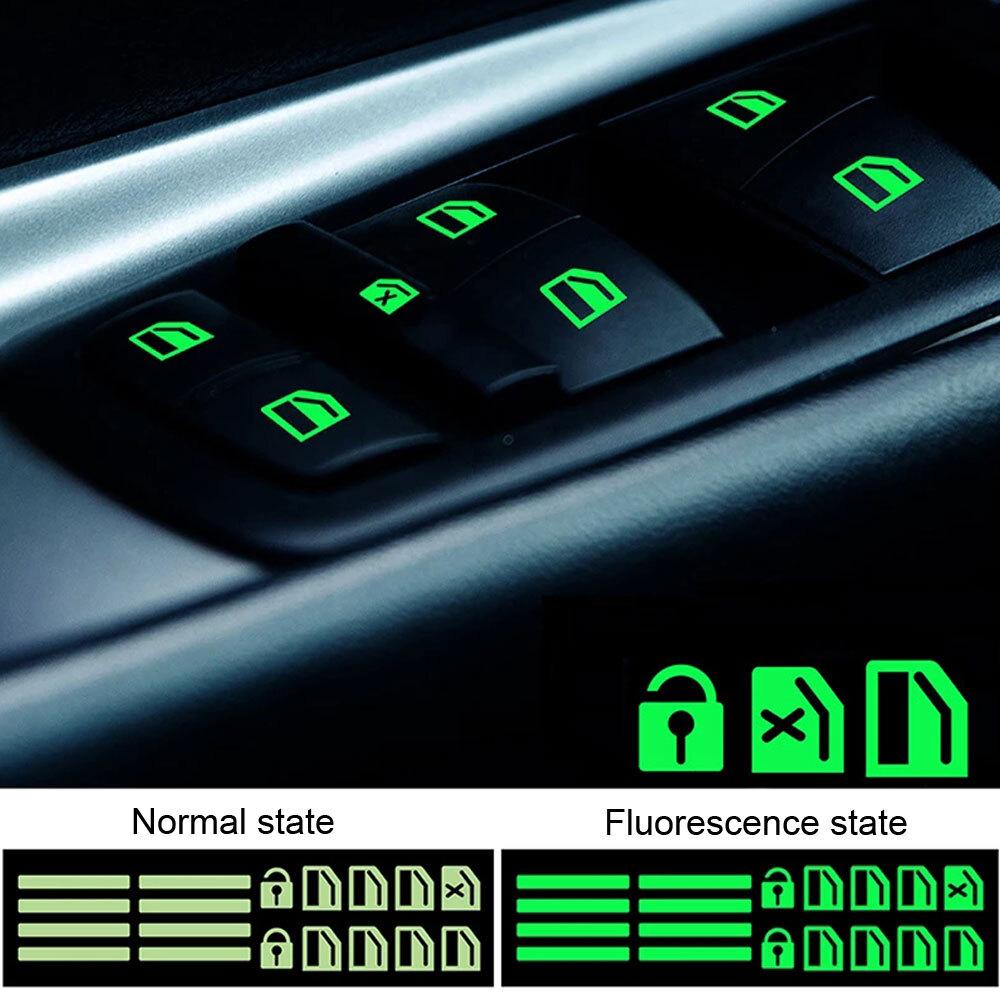 2 Pcs Luminous Car Stickers Door Window Switch Sticker Night Safety Accessories
