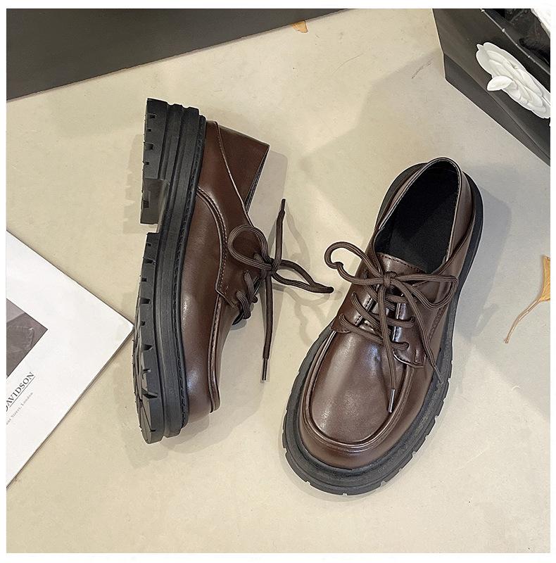 Thick-soled Spring New Low-top Single Women's Shoes Large-size Thick-soled Retro Small Leather Shoes