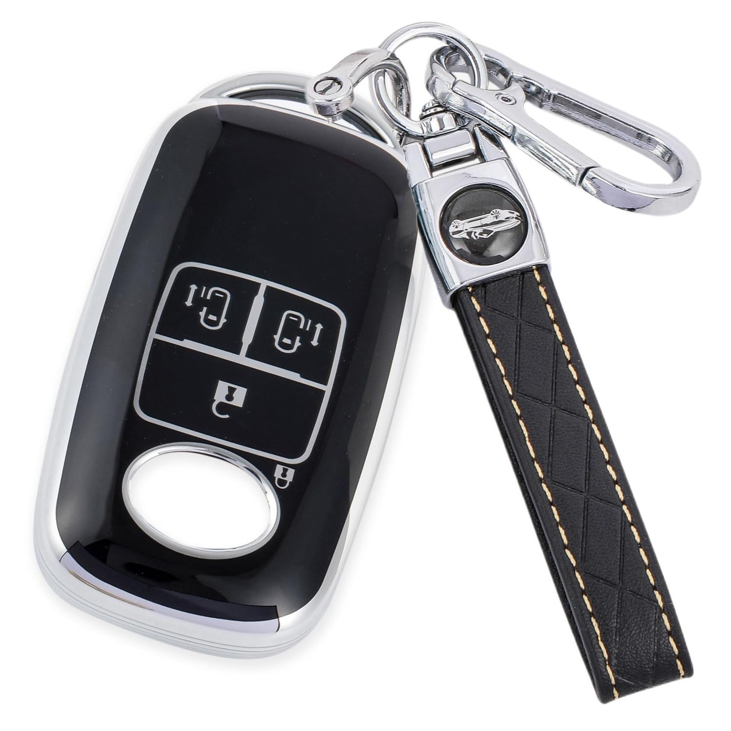 

YANMW Вместительный чехол для ключей, совместимый с Toyota Rise Daihatsu Rocky New Taft, чехол для ключей с боковым сдвигом, серебристый (Обе двери, черные)
