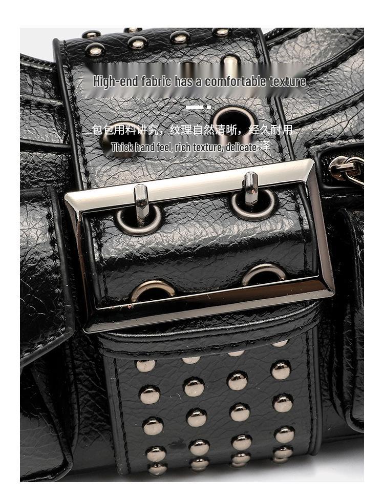 Retro Hot Girl Motorcycle Rivet Bag - Women's 2026 Fashion Single Shoulder & Crossbody Versatile Casual Bag
