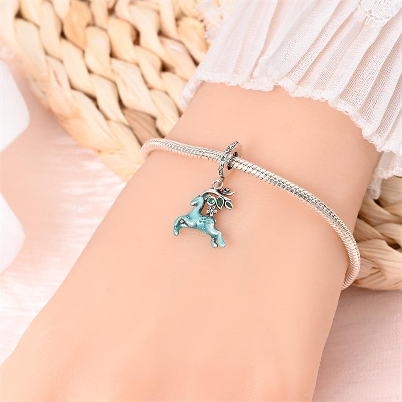 Charms Original Copper Blue Deer Pendant Beads Fit Bracelet Diy Fine Gift Women Delicate Jewelry Accessory