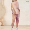 Women Plus Size Pink Printed Nurse Scrub Set V Neck Long Sleeve Pocket Top And Long Pants