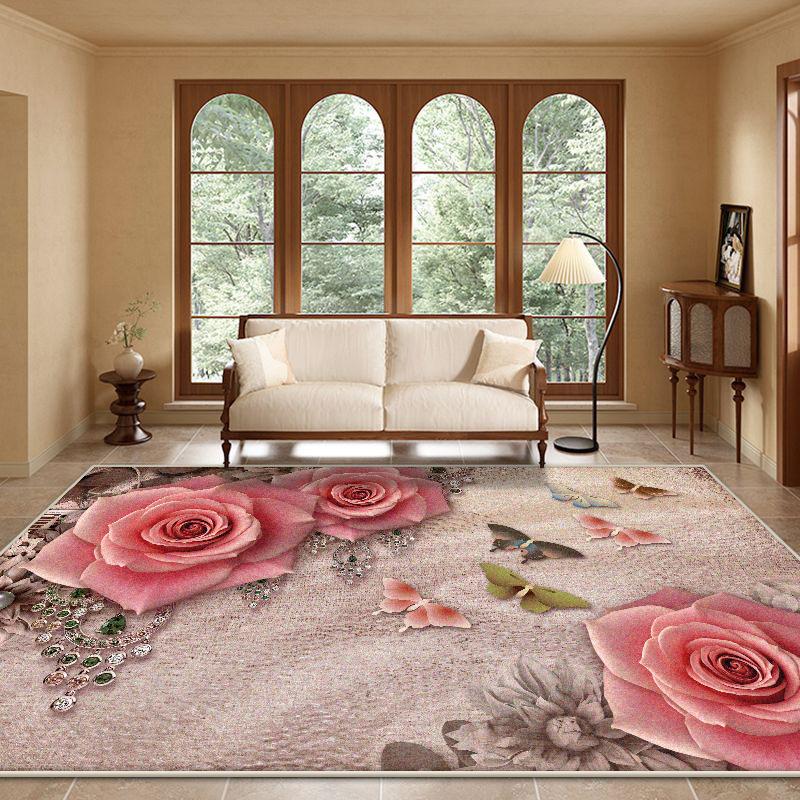 Modern Plant Pattern Large Living Room Rug Non-slip Flower Design Sofa Table Mat Soft Bedroom Decoration Aesthetic Rug Washable