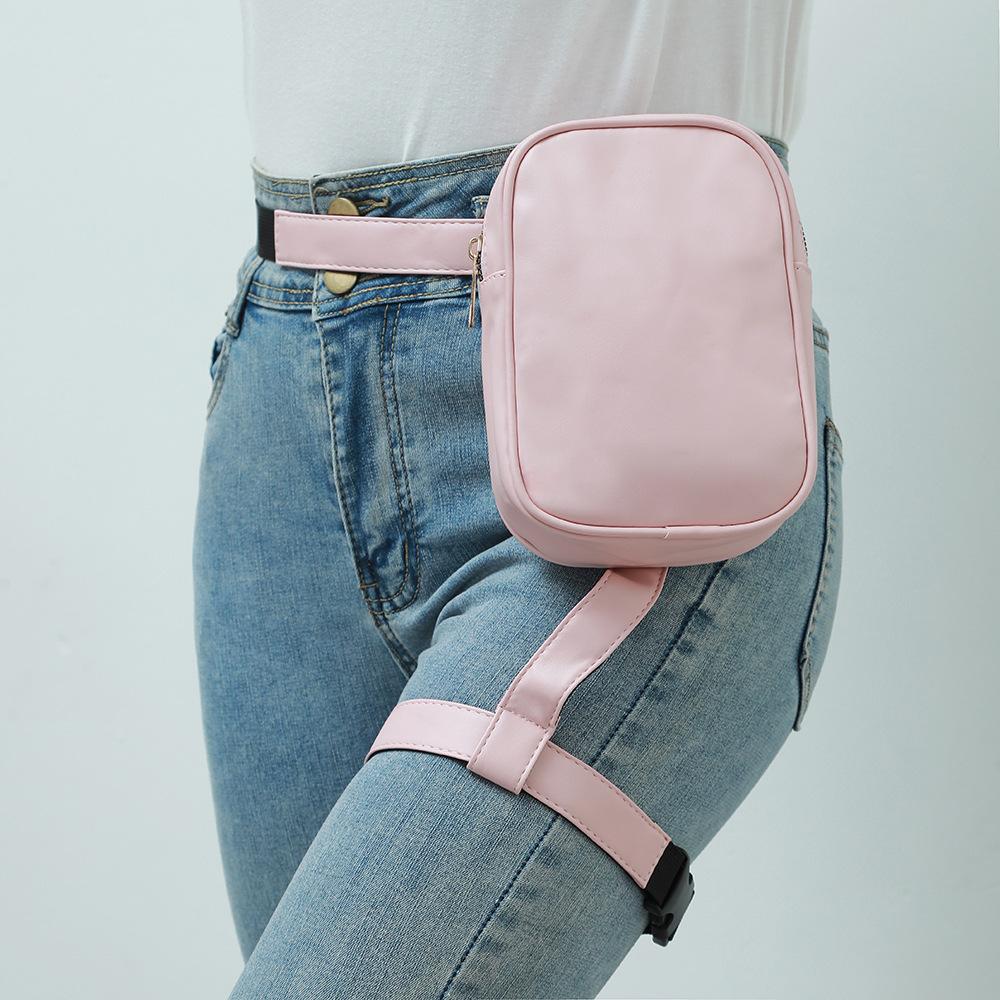 Trendy Stylish Black Women Waist Leg Belt Leather Cool Girl Bag Fanny Pack for Outdoor Hiking Motorcycle