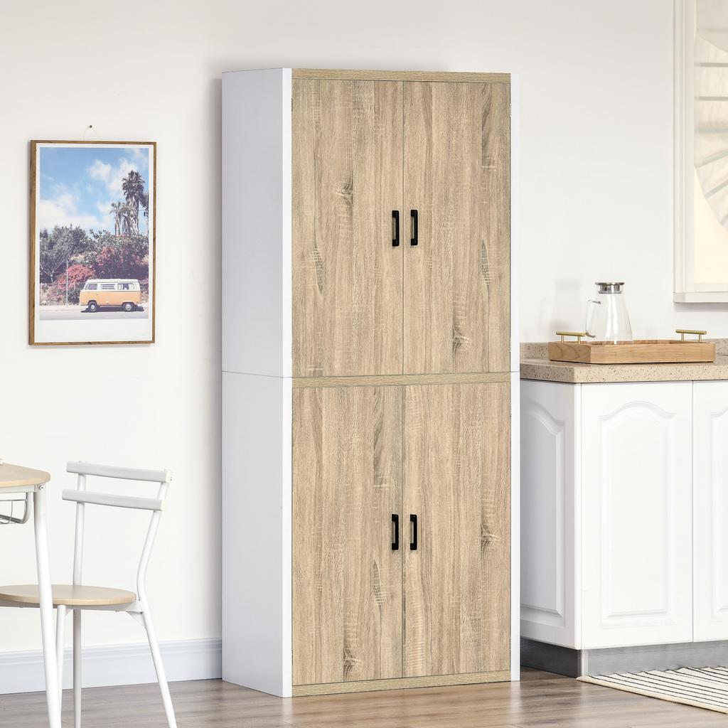 Kitchen Pantry in MDF Wood with 4 Adjustable Shelves and 4 Doors, 80x40x182 cm