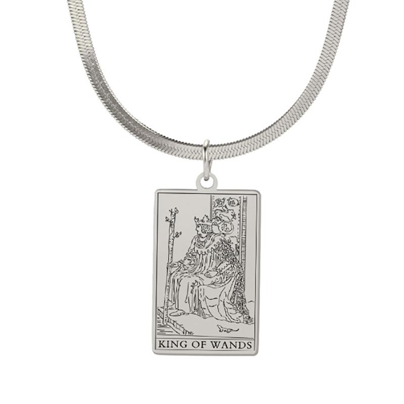 

LIKGREAT Astrology Amulet Stainless Steel Snake Chain Wands Tarot Necklace Vintage Wands Minor Arcana Tarot Cards Jewelry steel color