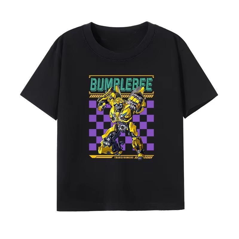 Transformers Bumblebee Printed Short Sleeve Tshirt 2026 New Handsome Childrens Round Neck Pure Cotton Summer Parent Child Top