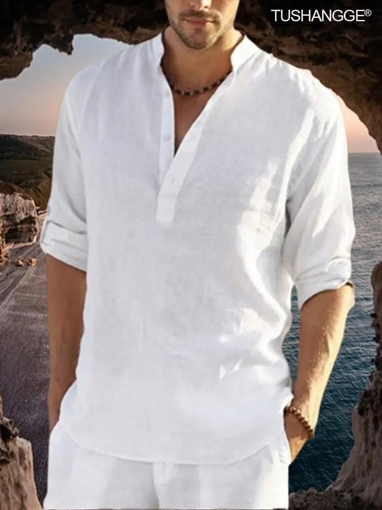 Men's Retro Cotton And Linen Shirt Casual Loose Shirt