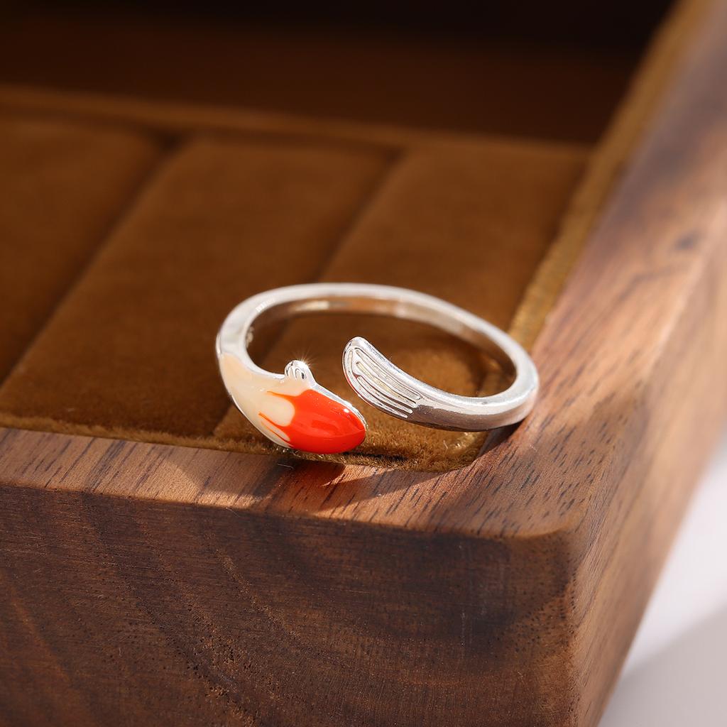 Classical Art Auspicious Gradient Fortune Koi 925 Sterling Silver Jewelry Personality Carp Fish Animal Opening Rings R213