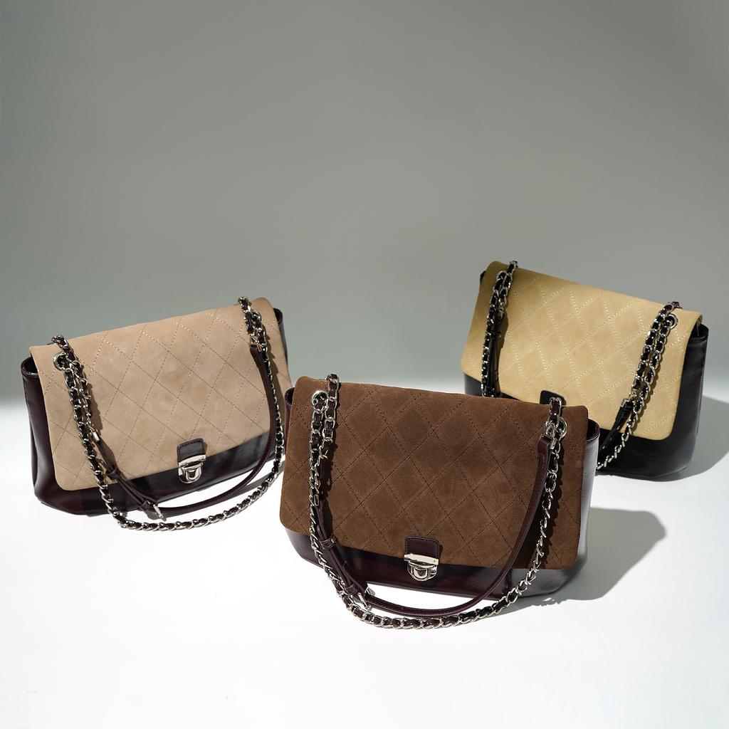 Large-capacity Matte Leather Checkered Single-shoulder Bag, Versatile for Commuting. Large-capacity Color-block Crossbody Bag