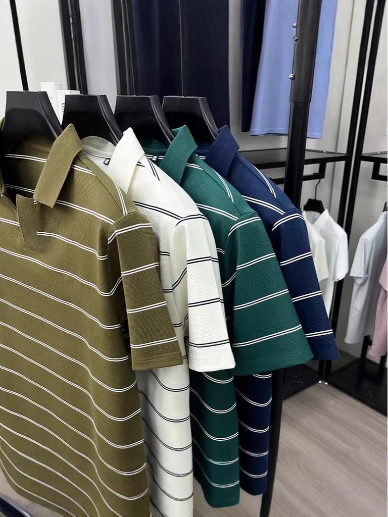 2026 Seagull Collar Striped Polo Shirt for Men - Short Sleeve Summer Lapel Tee for Dad