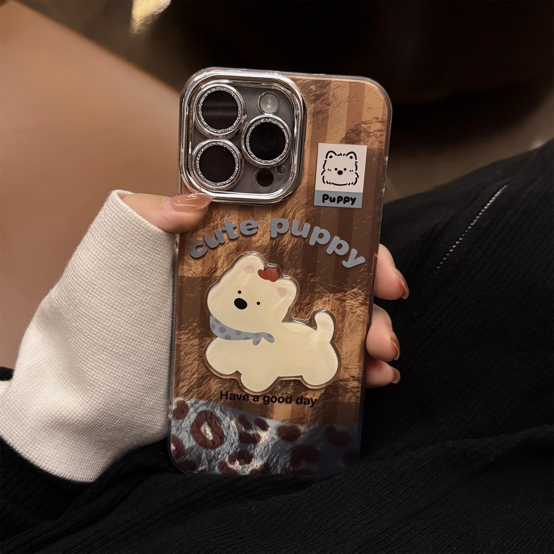 

Applicable To IPhone16 Mobile Phone Case Apple 17promax Splicing West Highland 13 Leopard Print Lanyard 14 Retro Glitter Powder 12pro