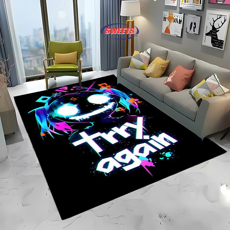 3D HD Druck Neon Graffiti Gedruckter Teppich Rutschfester Teppich Schwarz Heimdekor Teppich für Wohnzimmer Schlafzimmer Esszimmer Büro Geschenk