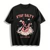 Stay Salty Skeleton Flamingo Float Graphic Tee Vacation Casual Top Pure Cotton T-shirt