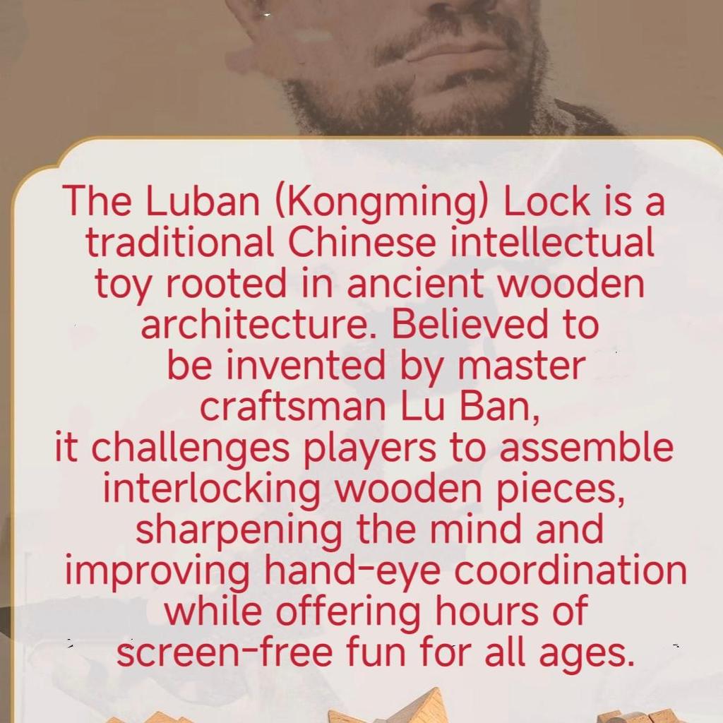 Kids Intelligence Luban Lock Full Set, Wooden Kongming Lock Puzzle Unlock Toys